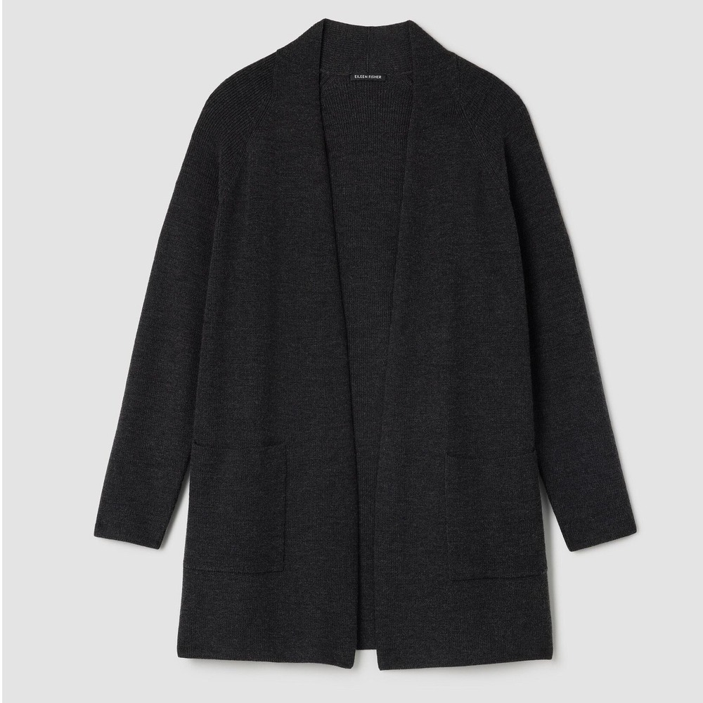 Eileen Fisher Black Long Cardigan Open Knit Duster Large New With Tags